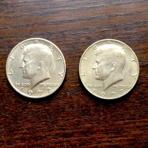 (2) 1972 JFK Kennedy half dollar coin 50 cents